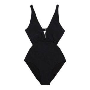 Zara Black Deep V Cutout One Piece Swimsuit